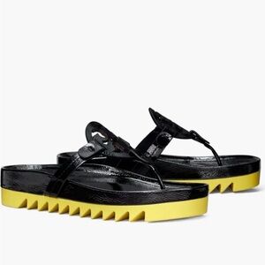 Tory Burch Black Sandals with Yellow Sole